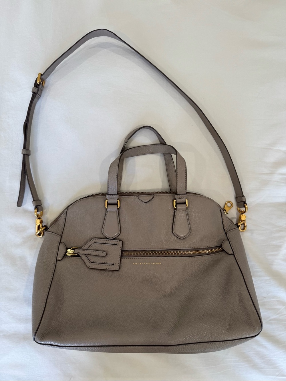Marc Jacobs Taupe Pebbled Leather Satchel with Detachable Strap